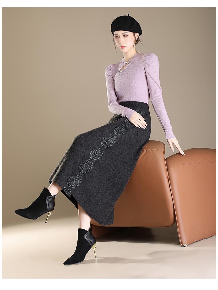 2026 Peony Lace Stretchy Knit Midi Bodycon Skirt