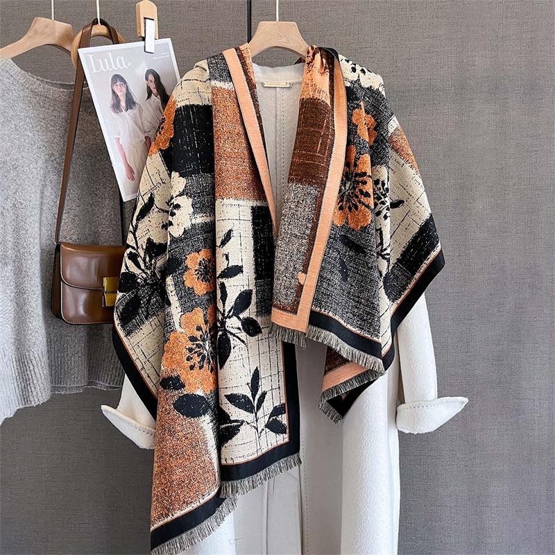 Women Winter Scarf Cashmere Pashmina Shawls and Wraps Bufandas Floral Print Warm Thick Scarves Blanket for Lady  Newpe