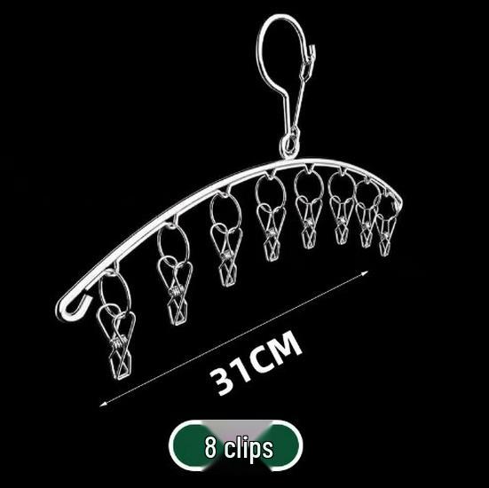 Stainless Steel Multifunctional Drying Rack with Multiple Clips – Windproof Hanger for Socks and Underwear.