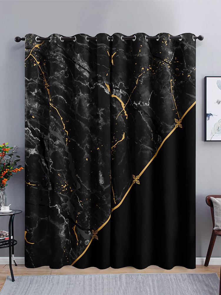 Curtains Marble Texture Curtains Shading Bedroom 3D Digital Printing Shading Curtain Punching