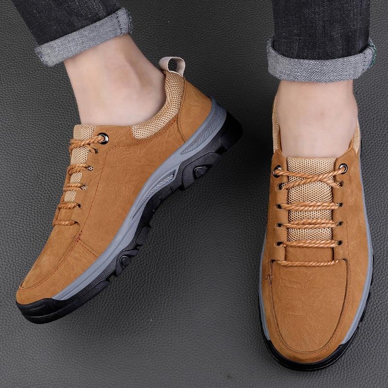 Genuine Leather Men Stylish Sneakers Men Lace-Up Breathable Casual Shoes Outdoor Male Comfortable Hiking Shoe Men's Travel Shoes