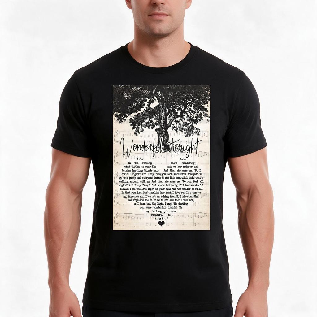Wonderful Tonight Lyrics Eric Clapton TShirt Summer Casual Cotton Tee Oversized Streetwear Tops Vintage Graphic Print