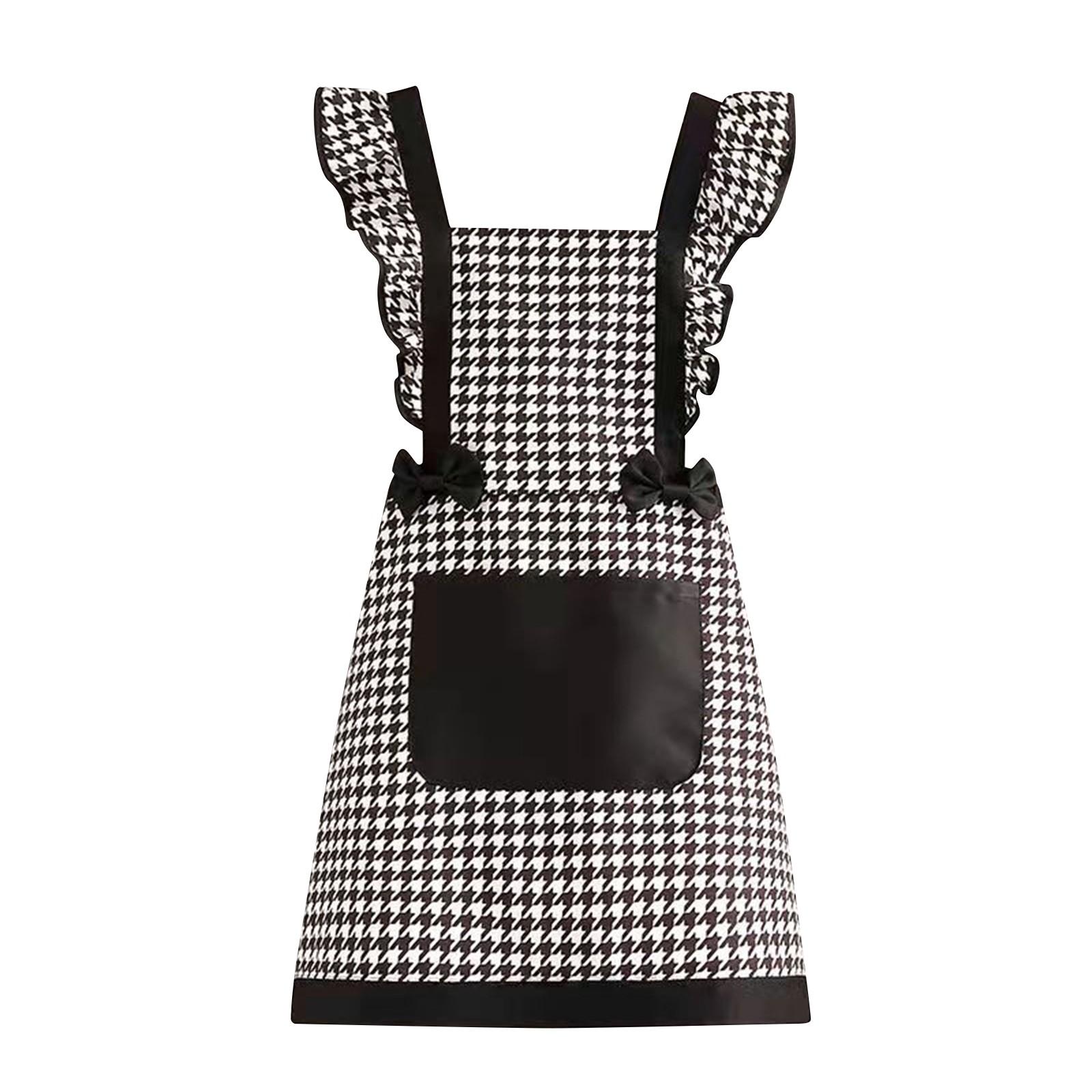 

Фартук из холста, клетчатый чехол с изображением тысячи птиц, для кухни, готовки, на талию, для ресторана, рабочая одежда, для женщин One Size чёрный