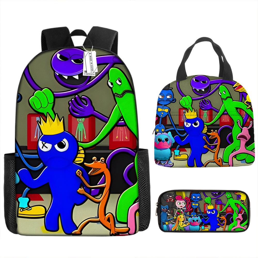 Rainbow Friends School Bag Rainbow Friends Backpack Three-piece Set for Elementary School Students Large Capacity Cartoon Computer Bag