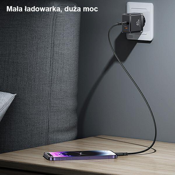Usams Ład. Siec. 2Xusb-C T54 Gan 40W(Only Head) Pd Fast Charging Czarny/Black Cc172Tc01 (Us-Cc172)