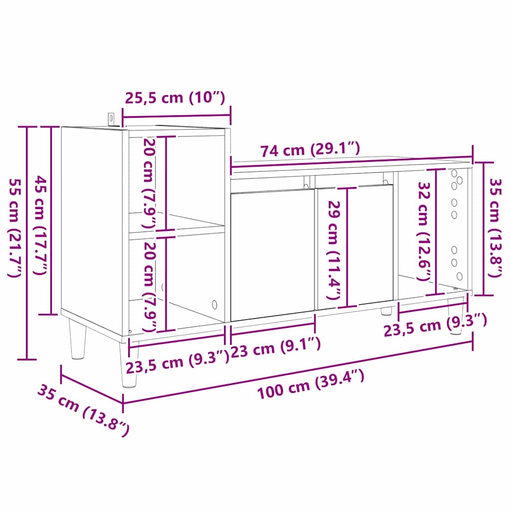 TV Cabinet Black Oak Effect 100 x 35 x 55 cm Particleboard