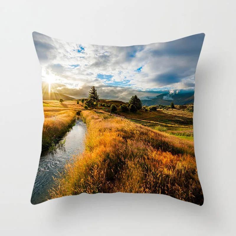 Речной пейзаж Узор Наволочка Автомобиль Украшения Офис Гостиная Дом Наволочка 40x40cm