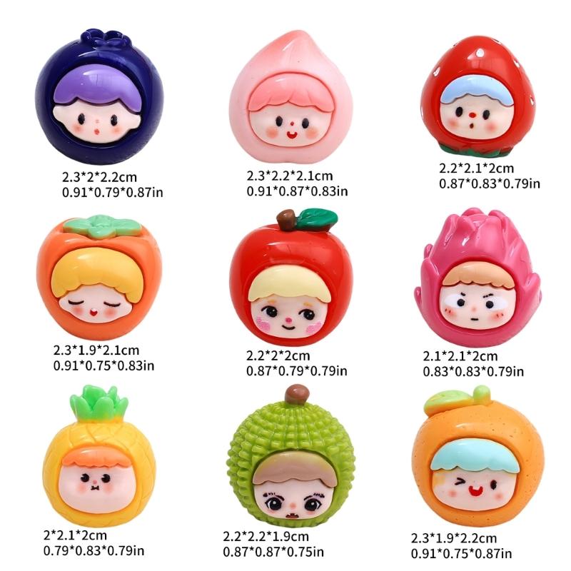Fashionable Set of 9 Lovely Fruit Girl Resin Charm for Craft Supplies and Jewelry Making Assorted Colorful Designs