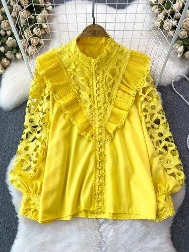 Γυναικεία γυναικεία μπλούζα σε στυλ vintage δικαστήριο με μακρυά μανίκια με φαναράκια πουκάμισα γυναικεία μπλούζα