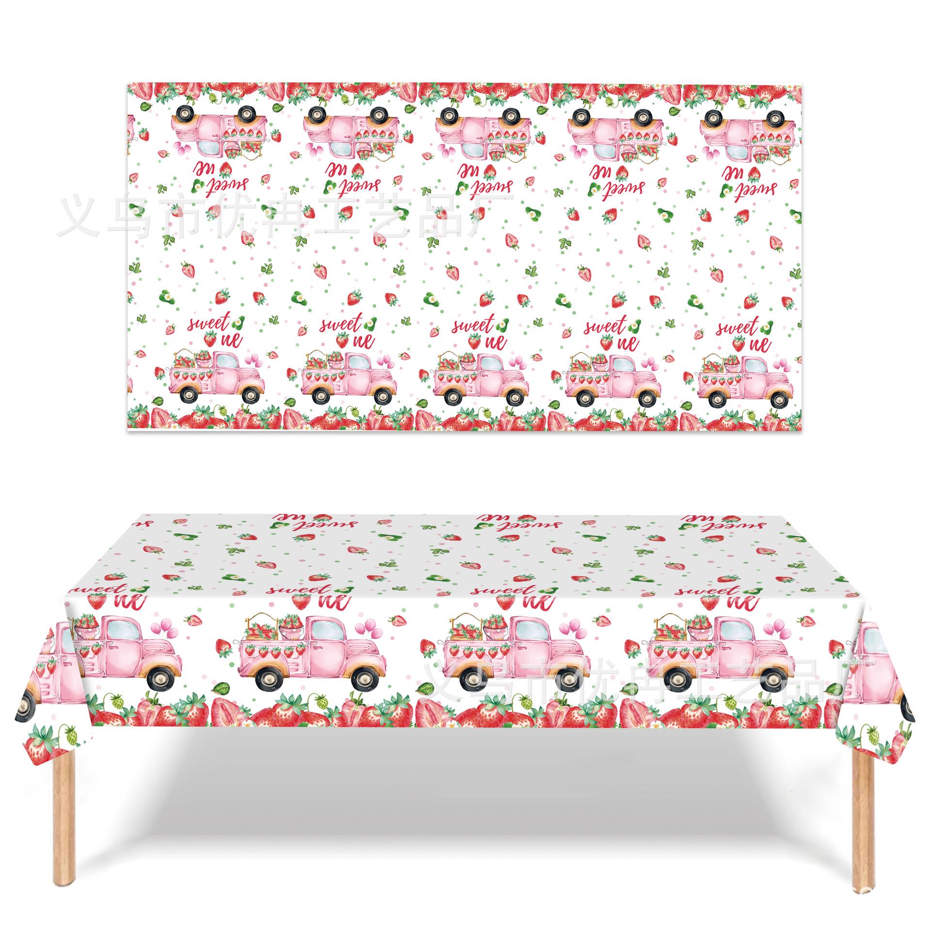 Strawberry Theme Disposable PE Plastic Table Runner for Spring Party Decoration