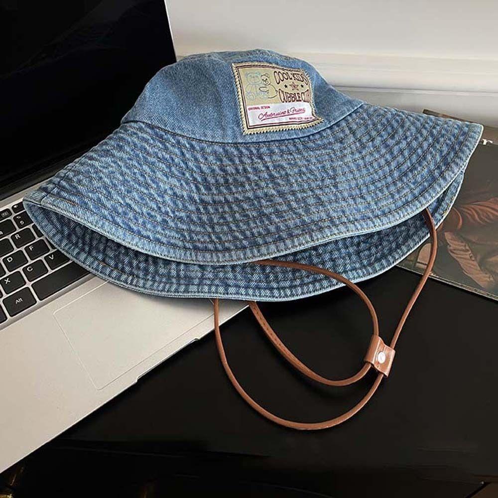 Lightweight Denim Bucket Hats Wide-Brimmed Sun Protection Basin Cap Retro Fisherman Hat  Women