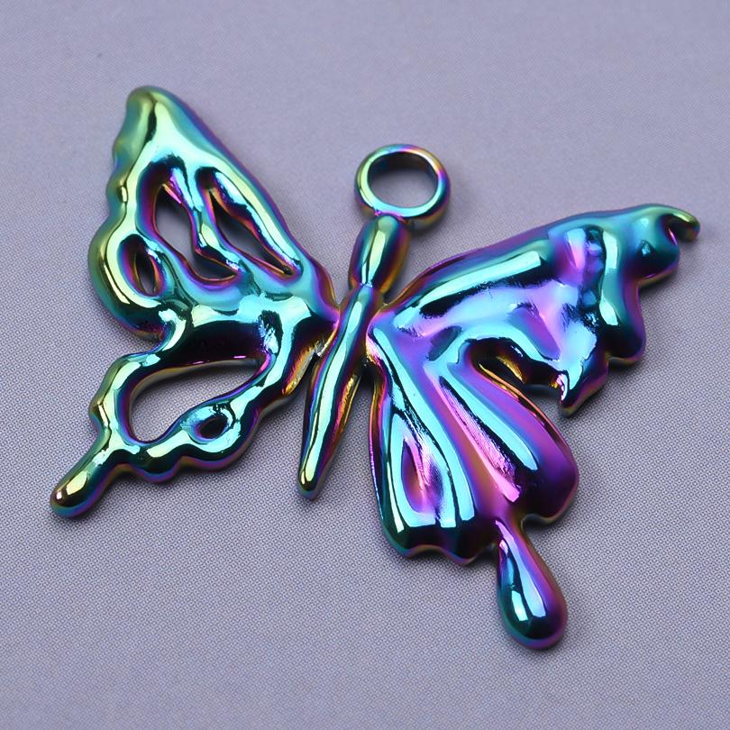 Fashion Rainbow Color Stainless Steel Butterfly Charms For Jewelry Making Supplies Animal Pendant Charm Bee Wolf Insect Findings