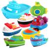 Juguete de Baño para Bebé Juguetes para Nadar en el Agua Dibujos Animados Coche de Goma Blanda Barco Avión Flotador Sonido al Apretar Rociador de Agua Juguetes para Jugar con el Agua para Niños Regalos