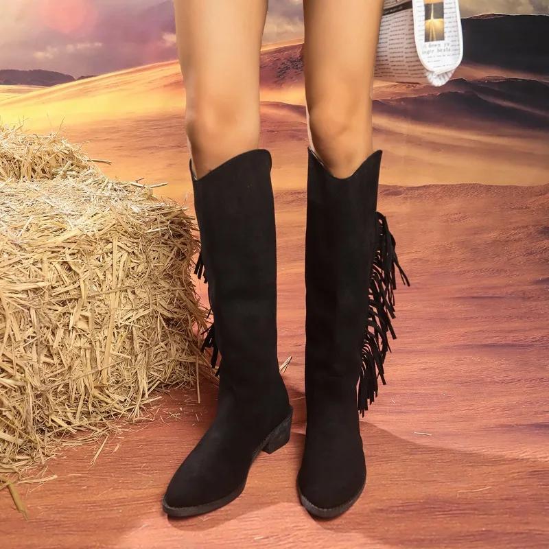 Fashion Women's Shoes 2024 Hot Sale Knee-High Women's Boots Fashion Tassel Modern Boots Women High Quality Slip-on Solid Shoes for Women