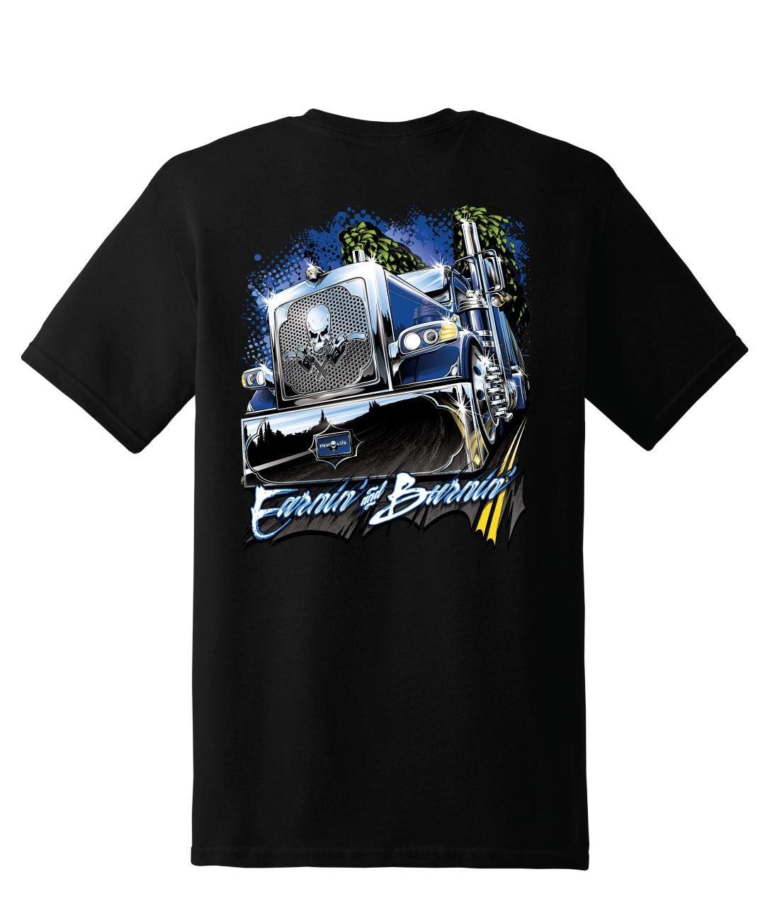 Earnin Burnin Diesel Truck Double Sided Trucker Graphic Tee M
