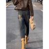Elastic Velvet Wide-Leg Harem Jeans for Women - Plus Size, High-Waisted, Loose Slimming, Autumn/Winter Style.