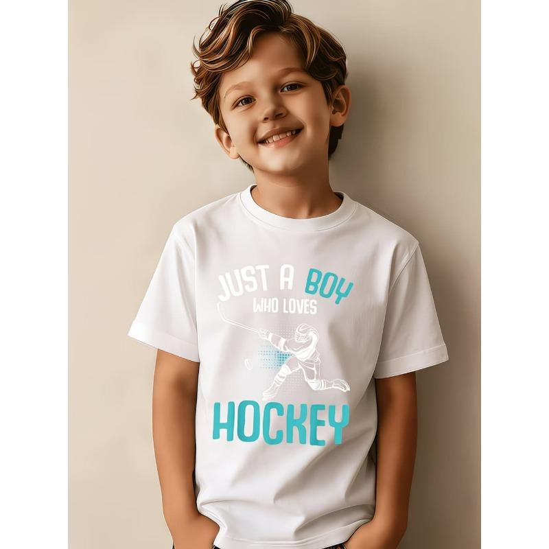 Junge, der Hockey liebt, Grafik-T-Shirt, Sommer-Kurzarm-T-Shirt für Kinder, Tägliches Lässiges Sport-Kinderkleidung, Oberteile, Kinderkleidung
