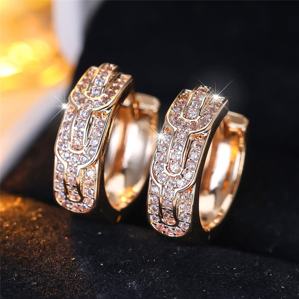 Crystal White Zircon Stone Square Hoop Earrings Luxury Female Gold Color Wedding Jewelry for Women