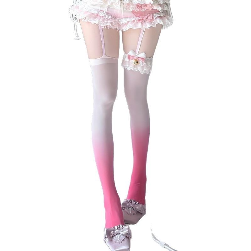 Internet Celebrities Gradually Change Color Open Stockings Sexy Thin Black Silk Velvet Anti-Hook Silk Babes Knee Socks Y2K Wind