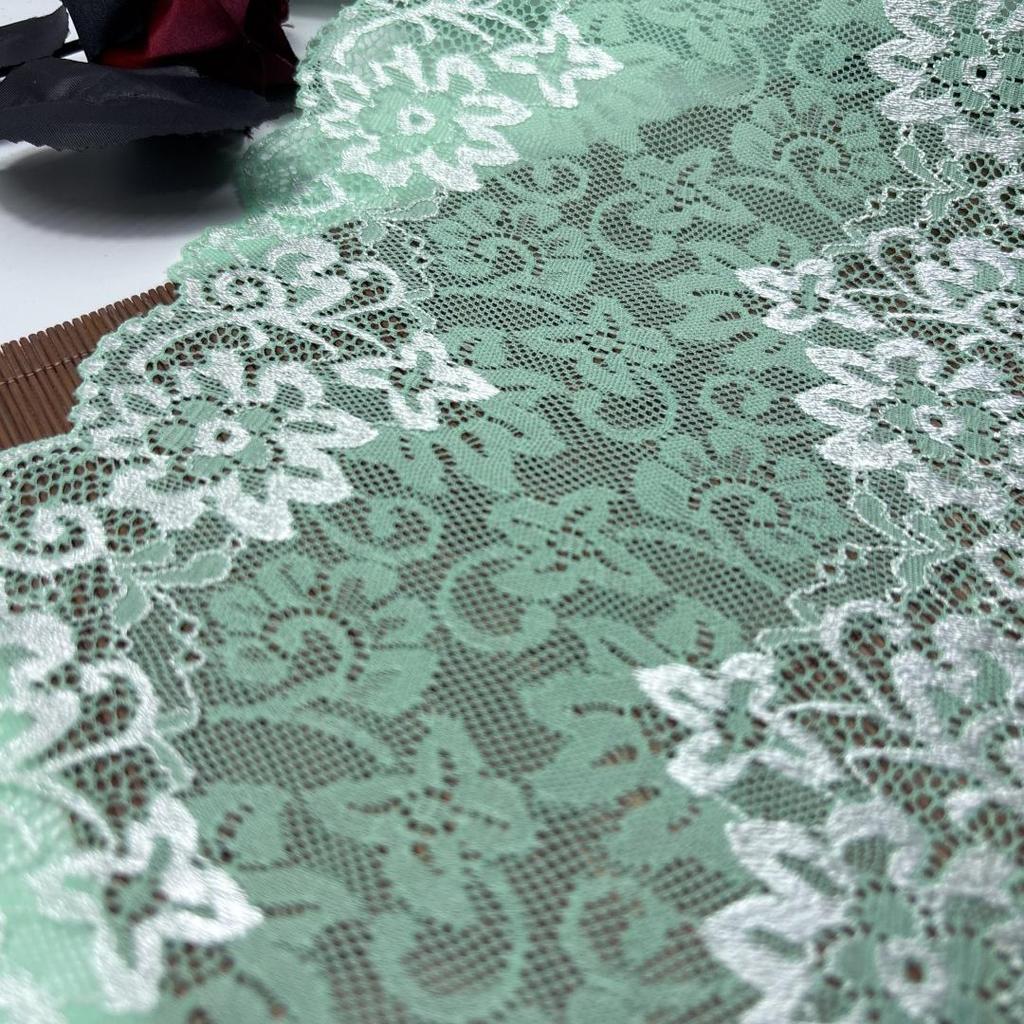 17.5cm Wide Elastic Lace, Light Cyan Stretch Mesh Lace Trim for Lingerie, Bra, Underwear, Dress, Garment, Crafting & Sewing