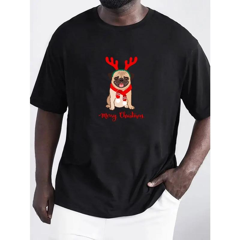 

Christmas Cute Dog Cartoon Pattern, Men s T-shirt For Summer Outdoor, Men s Casual Crew Neck Tops 4XL чорний