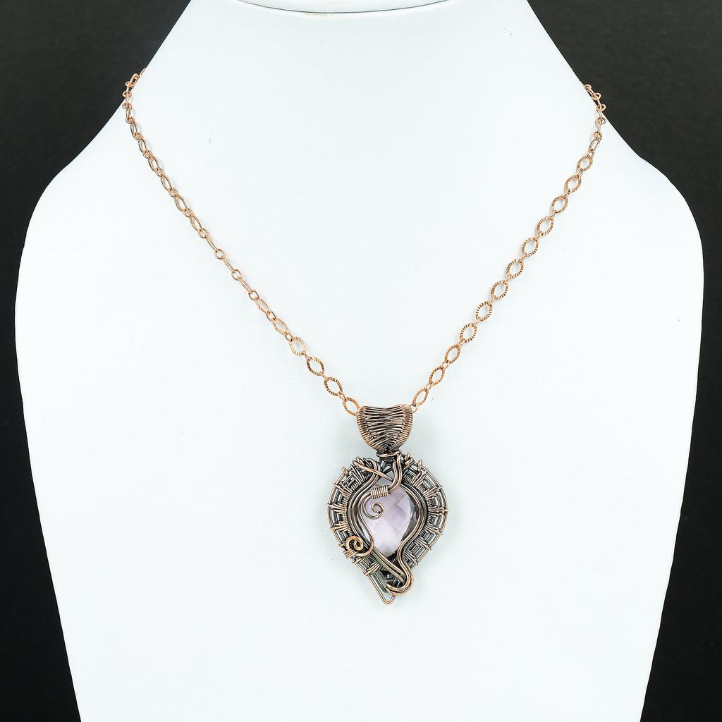 Pink Kunzite Copper Pendant Copper Wire Wrapped Jewelry Kunzite Gemstone Jewelry Handmade Pendant Heart Stone Pendant Copper Jewelry Gift