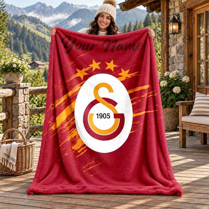 Galatasaray Custom Name Flannel Blanket Personalized Soft Warm Plush Throw Blanket Customized Gift for Family Friends