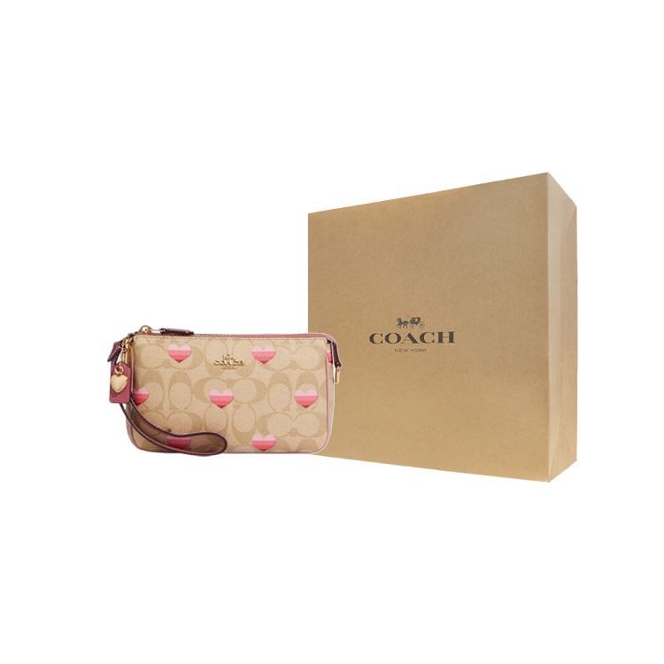 New COACH Nolita Artificial Leather Pochette, Shoulder Bag, Clutch, Wrist Bag Small Size Women's Brown & Pink CA796-IMOT4