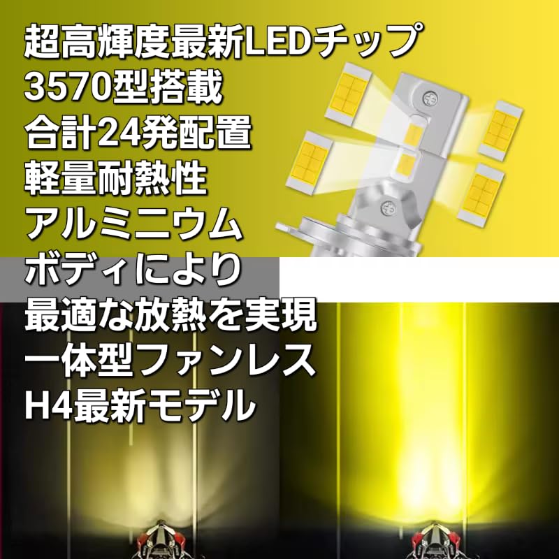 Super jasný H4 LED svetlomet pre motocykle Žltá žiarovka pre motocykle Prepínanie Hi/Lo Bez ventilátora