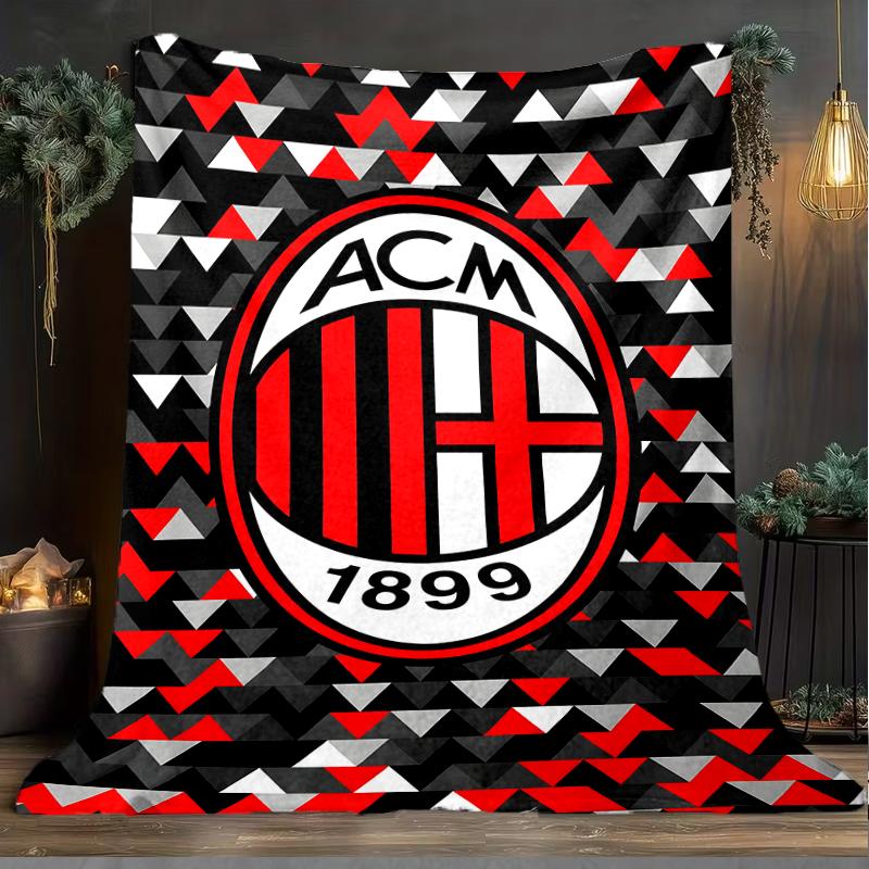 1PC Ac Milan Printed Soft Flannel Blanket Throw for Adult Bedroom Living Room Sofa Camping Travel Fan Gifts Christmas Gifts