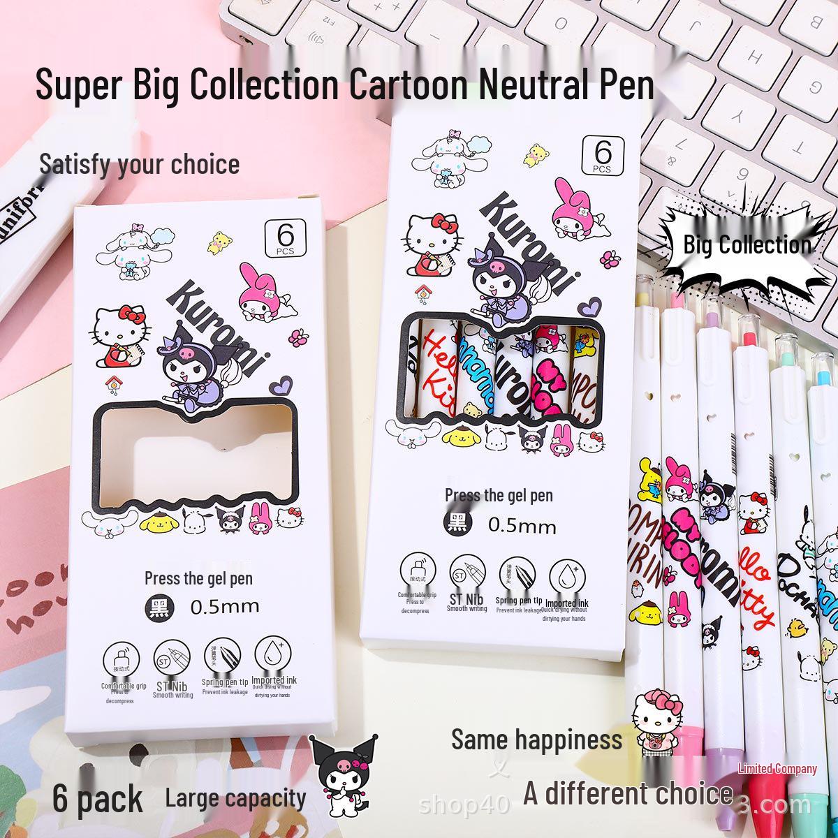 

Sanrio Dopamine Color Series Heart-Shaped Click-Action Ballpoint Pen - Cartoon Design, Quick-Drying Black Ink 0.5mm/6 pens per box