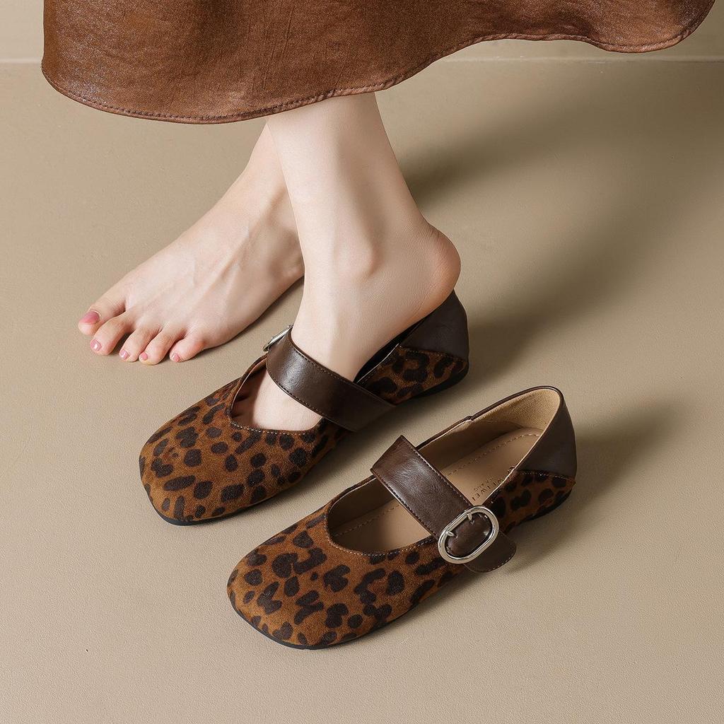 Wei Wei Retro Leopard Print Mary Jane Flats for Women