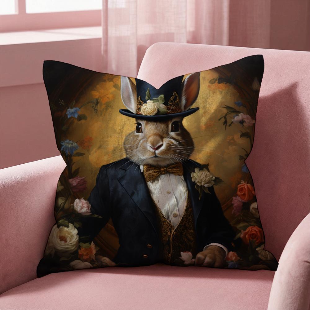 R-Retro Rabbit Portrait ARTWORK Cushion Cover Multi-Scene Pillow Cover for Home & Car - Reversible, Soft & Durable for Daily Use