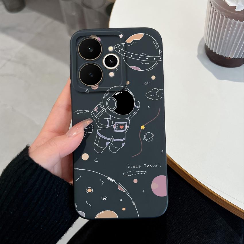 For Realme 15 C71 C73 C33 C35 Note 70 70T C21Y C25s 15T 15X Phone Covers Cute Moon Astronaut Patterns Liquid Silicone Dustproof Shell For Realme Cases