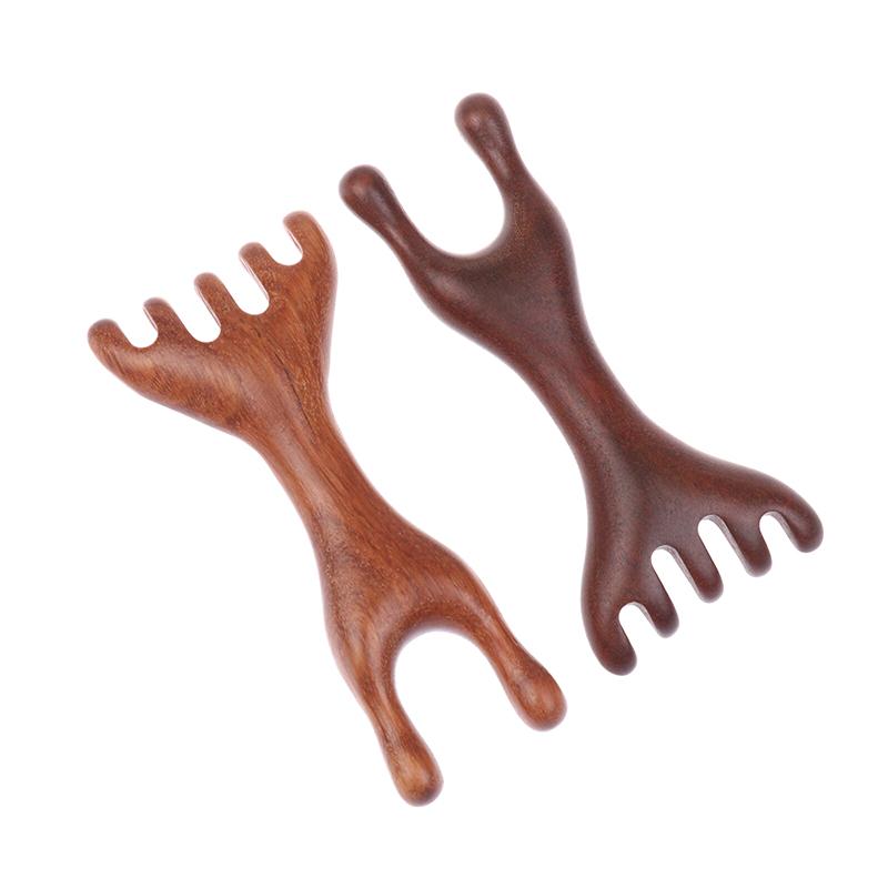 Sandalwood Scalp Massager Sandalwood Deer Antlers Wide Tooth Comb Meridians Dredging Scalp Facial Massage Comb Gua Sha Comb