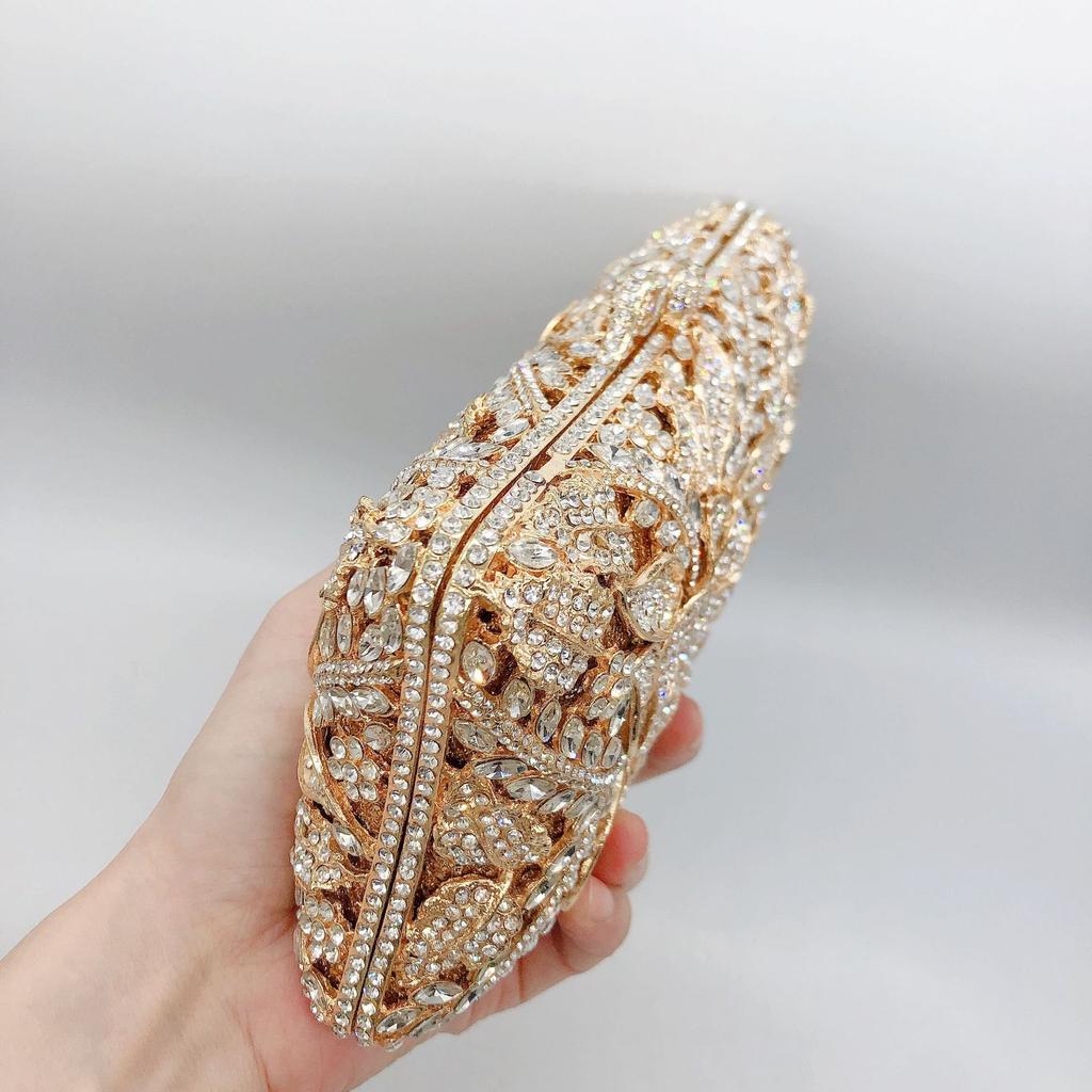 WHTUOHENG-Bolsos de Mano de Noche Florales para Mujer Bolsos de Metal Duro con Cristales Bolso de Mano con Diamantes Bolso de Mano para Fiesta Damas Champagne Plateado