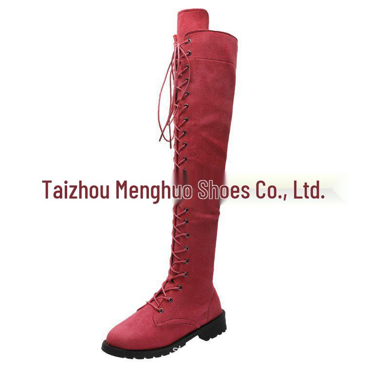 New Women's Over-the-Knee Round-Toe Martin Boots, Size 43 - Stylish European & American Design, Flat-Bottomed, In Stock