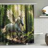 3D Printed Shower Curtain Waterproof Bathroom Decor White Flying Horse Fantasy Forest Print 180Cm X 274Cm Custom Size Available