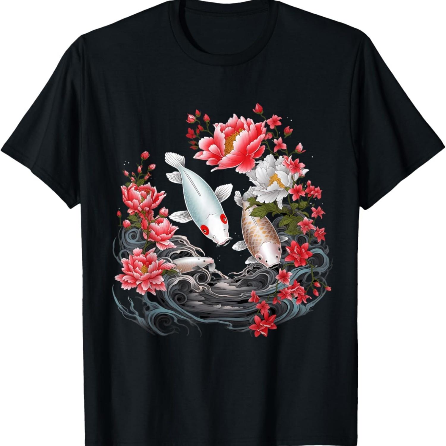 Koi Carp Ying Yang Nishikigoi Fish Cherry Blossom T-Shirt(62) S