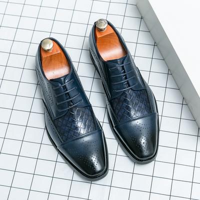 Módní Klasická Značka Pánské Kožené Neformální Boty Špičaté Brogue Boty Módní Modré Šněrovací Pánské Formální Business Boty Univerzální