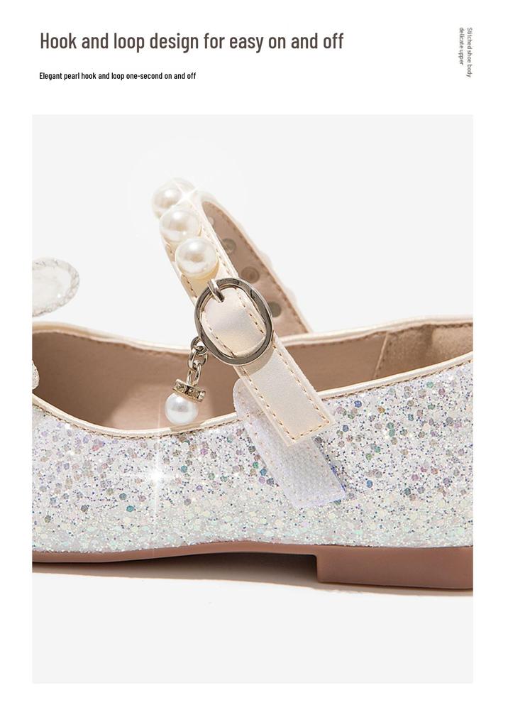 2026 Spring Girls' Princess Leather Shoes with Rhinestone Bow & Soft Sole