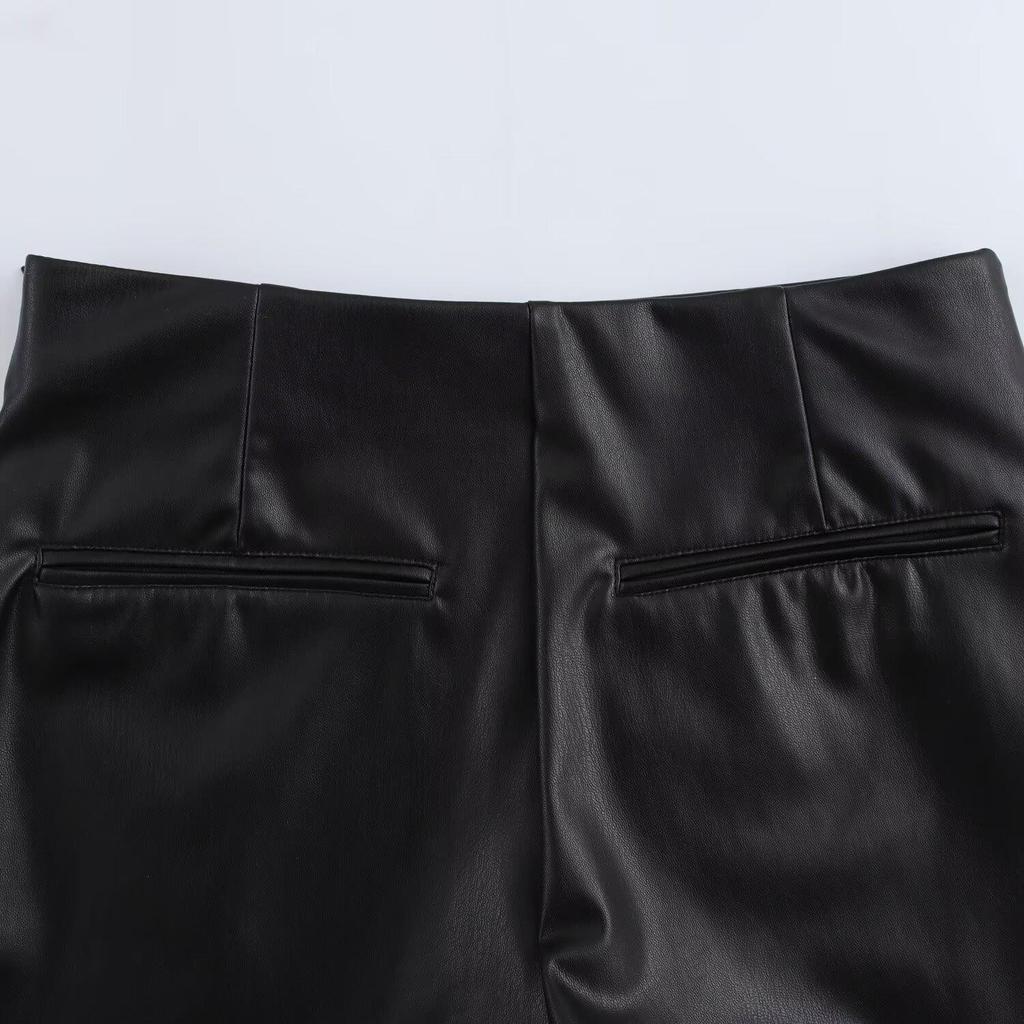 Women's Slim-Fit Asymmetrical Faux Leather High-Waisted Skirt Shorts - Spring 2025