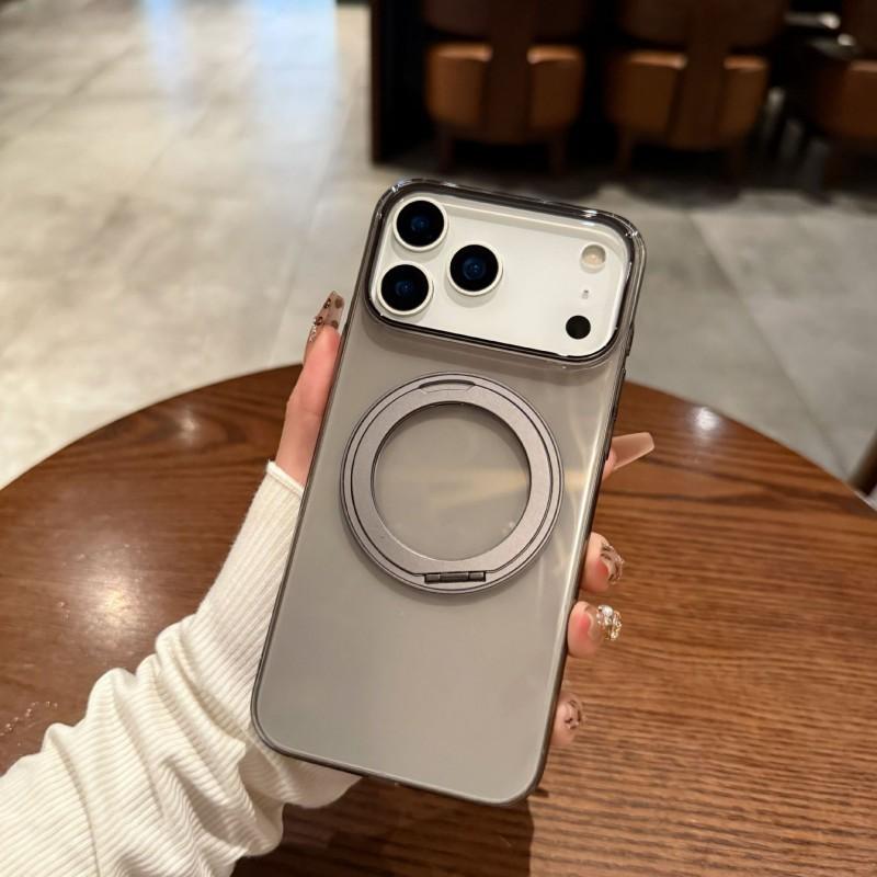 Clear Magnetic Phone Case With Rotating Stand IPhone 18 Pro Max Anti-Yellowing Hard PC Cover