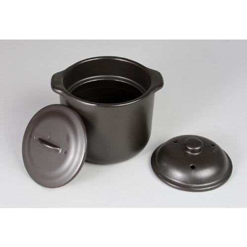 Sento Senga Pottery Microwave-Safe Rice Cooker, CeraCook (Double Lid), Black Glaze (1.5 Cups), 10-05