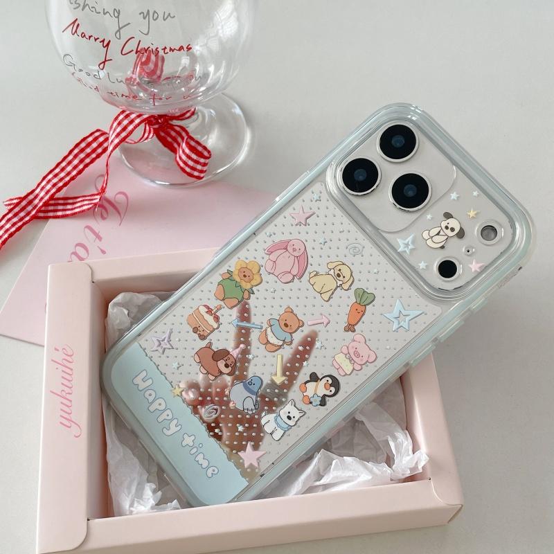 

Korean Cute Cartoon Animal Polka Dot Mirror Phone Case For iPhone 17 Pro 16 15 14 Pro Max Back Cover Shockproof Protective Cases For iPhone 17ProMax