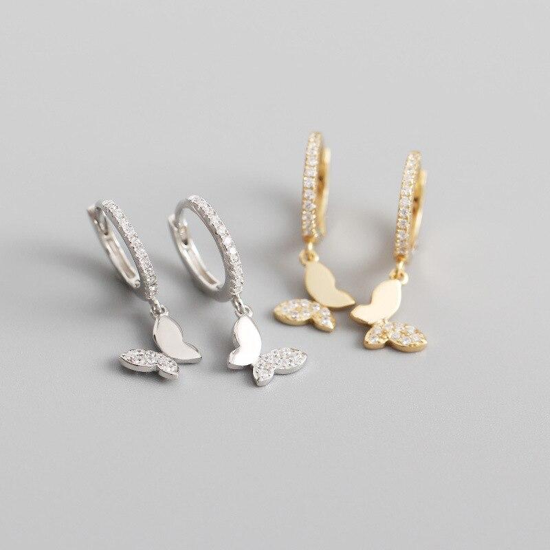 925 Sterling Silver Butterfly Hoop Earrings For Women Cubic Zircon Gold Silver Ear Jewelry Gifts Wholesale S -E1375