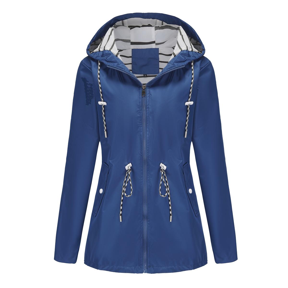 

Новая водонепроницаемая ветровка с длинным рукавом, женская в полоску с капюшоном, женская одежда больших размеров 4XL