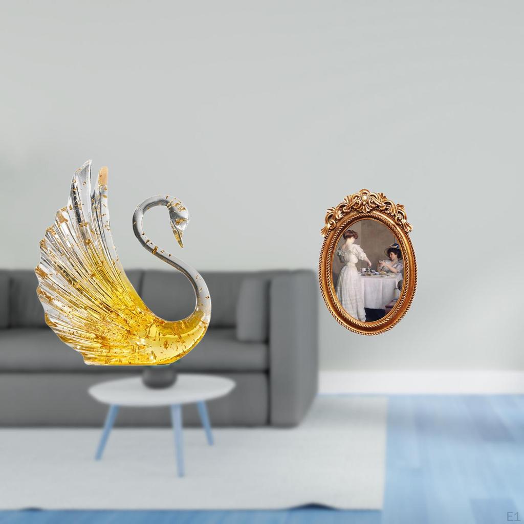 Resin Swan Goose Sculpture And Ornate Photo Frame Decorative Figurine for Living Room Bedroom Office