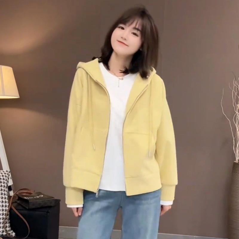 Korean Style Women's Hooded Sweatshirt Jacket - Long Sleeve, Spring 2025 Casual, Age-Defying, Versatile Cardigan