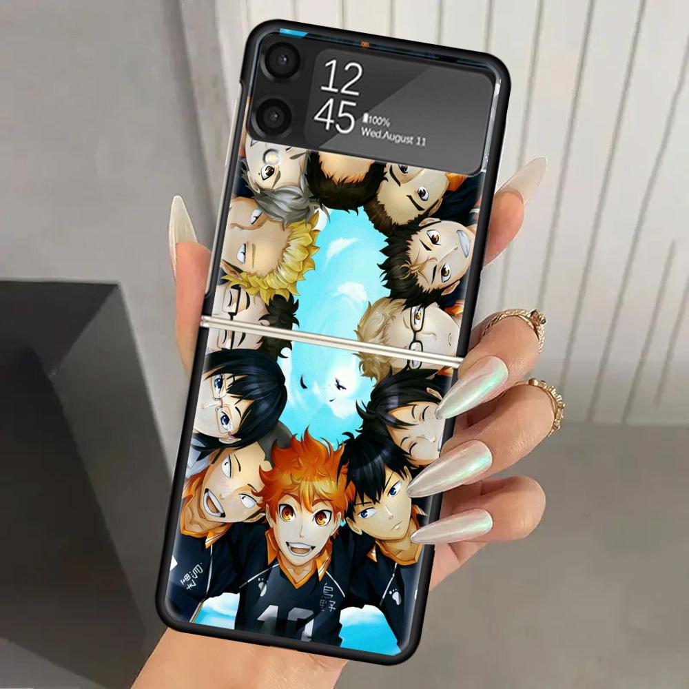 Haikyuu Oya Volleyball Anime Hard PC Phone Case For Samsung Galaxy Z Flip 6 5 4 3 Black Cover ZFlip6 Flip5 Flip4 5G Foldable Pri